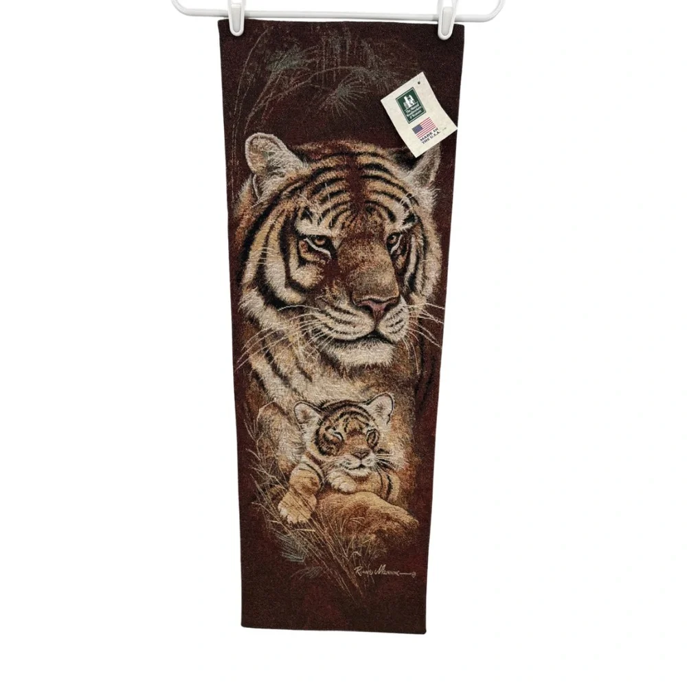 Wildlife Safari Brown Tapestry Decor set of 2 zebra tigers wall hangers woven